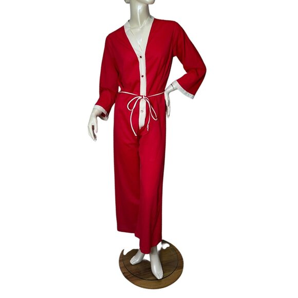 1960s/70s red nylon jumpsuit pajamas by Pinehurst Size M - Picture 1 of 7